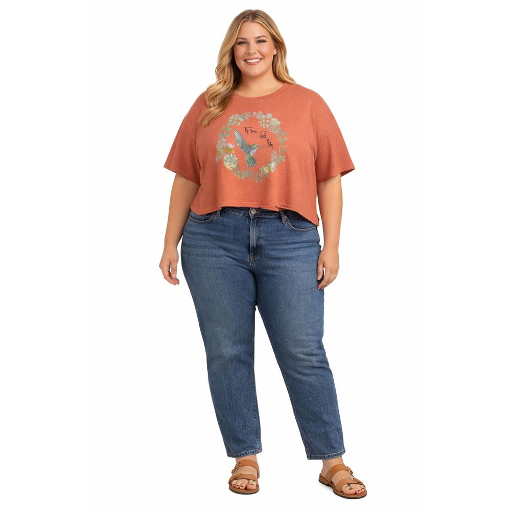 Free Spirit Hummingbird Crop Shirt Size XL Relaxed Boxy Floral Summer